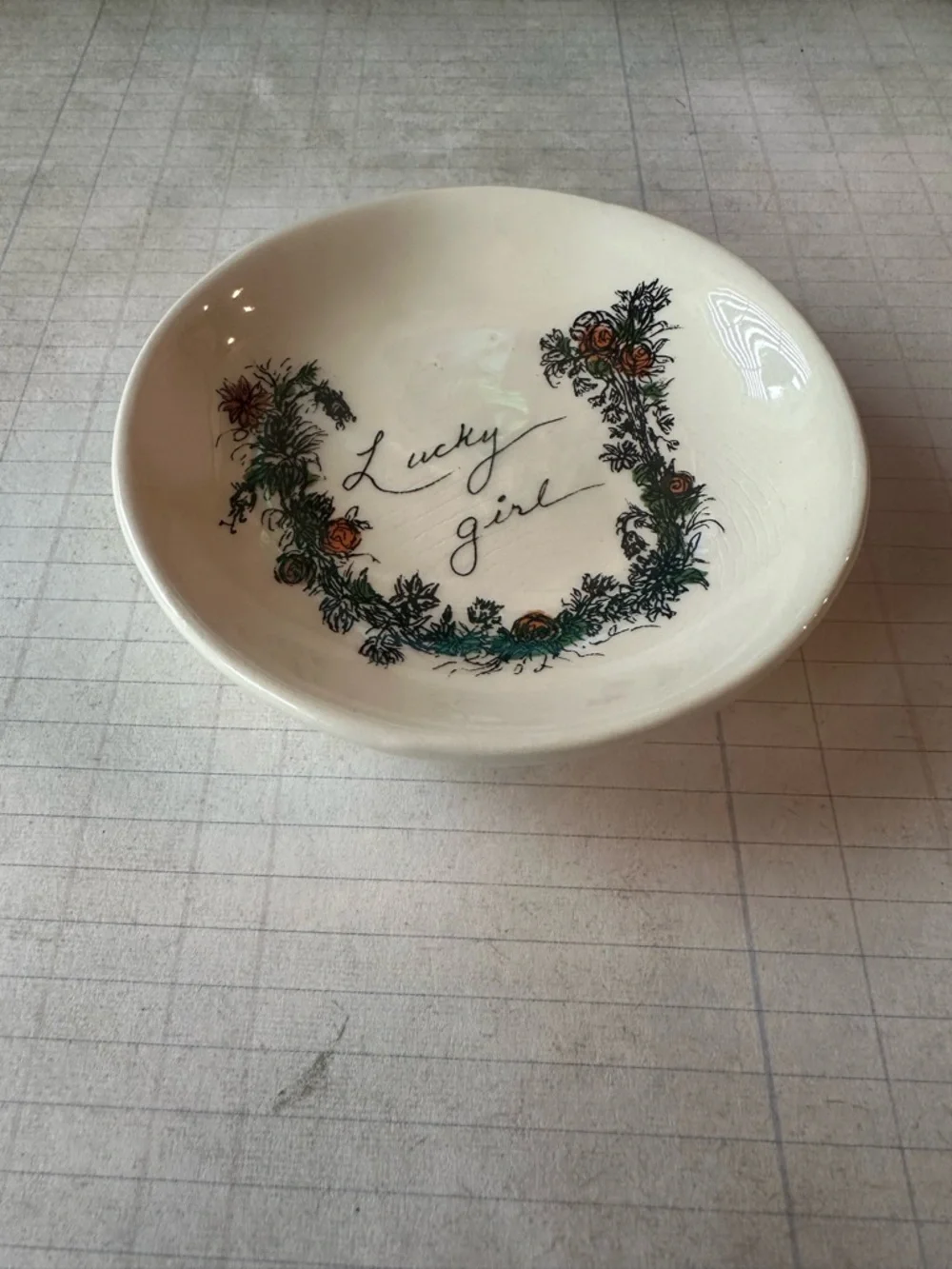 Creative Co-Op Lucky Girl Floral Trinket Tray